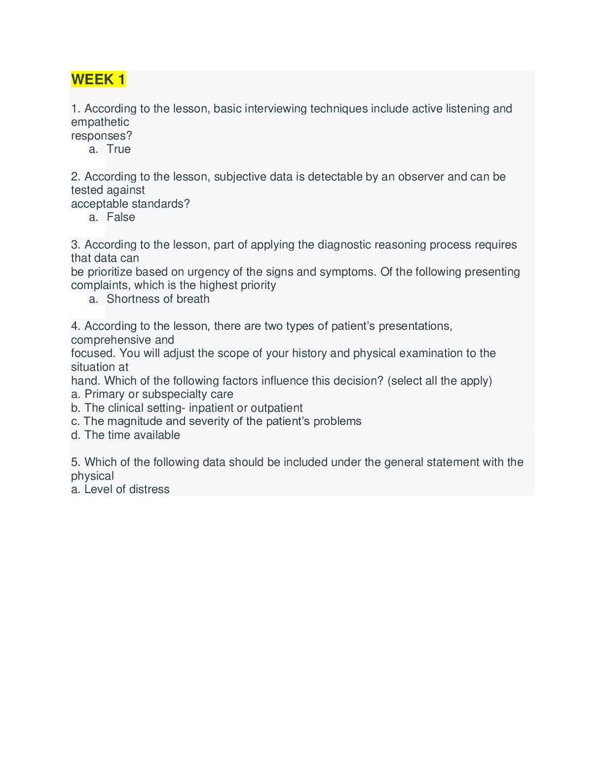 Preview image for NR 509 Week 1 Midweek Comprehension QUIZ (July 2020-v2) Graded 100/100 score